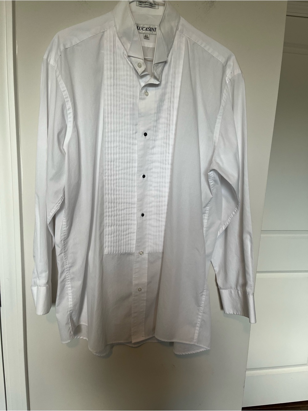 Lucasini White Men's Tuxedo Pleated Dress Shirt
